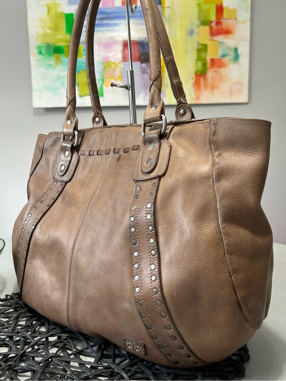 RARE - Bed Stu Leather Studded Geraldin Cobbler Series Shoulder Bag - Picture 3 of 14